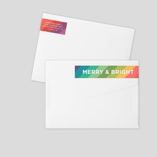 Merry and Bright Rainbow Christmas Return Address Wrap Around Label