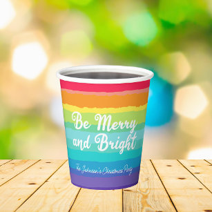 Merry and Bright Rainbow Custom Christmas Party Paper Cups