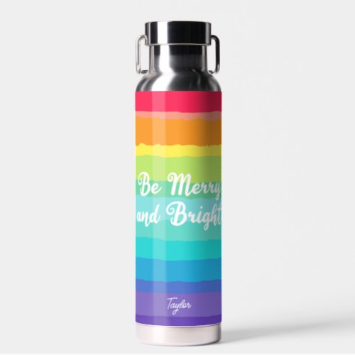 Merry and Bright Rainbow Custom Pride Christmas Water Bottle