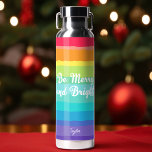 Merry and Bright Rainbow Custom Pride Christmas Water Bottle<br><div class="desc">Beautiful gay pride Christmas water bottle in pretty rainbow colors that reads Be Merry and Bright. Be loud and proud with gorgeous LGBTQ holiday cheer.</div>