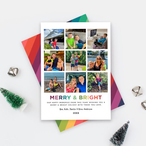 Merry and Bright Rainbow Photo Collage 2023 Holiday Card