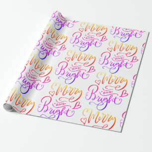 Merry And Bright Rainbow Script Holiday Wrapping Paper