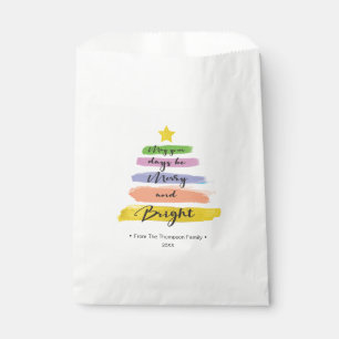 Merry and Bright Rainbow Watercolor Christmas Tree Favor Bag