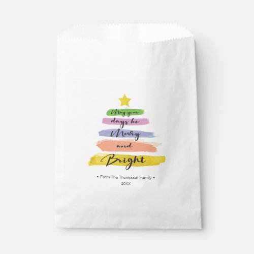 Merry and Bright Rainbow Watercolor Christmas Tree Favor Bag