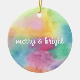 Merry and Bright Rainbow Watercolor Ornament