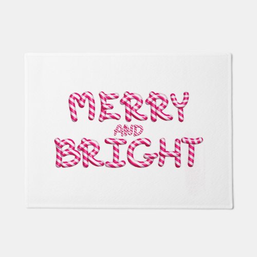 Merry and Bright Red Candy Cane Christmas Doormat