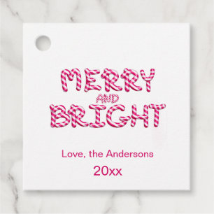 Merry and Bright Red Candy Cane Christmas Favor Tags