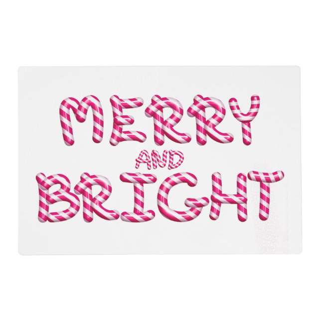 Merry and Bright Red Candy Cane Christmas  Placemat (Front)