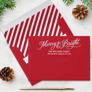 Merry and Bright Red Candy Stripe Christmas Envelope