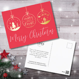 Merry And Bright Red Christmas Business Foil Holiday Postcard