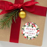 Merry and Bright Red Christmas Greenery Wreath Classic Round Sticker<br><div class="desc">Festive holiday sticker and envelope seal design features a beautiful Christmas foliage watercolor design with green holly leaves and red berries frames stylish "Merry and Bright" with custom year text.</div>
