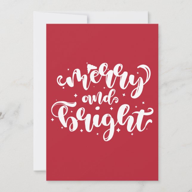 Merry and Bright Red Christmas Holiday Card (Front)