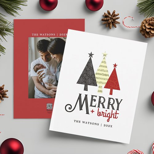 Merry and Bright Red Christmas Holiday Card