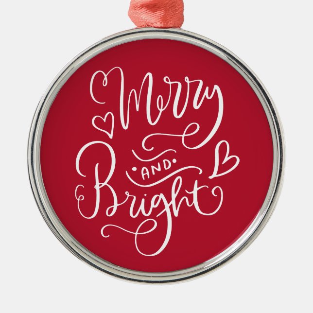 Merry And Bright Red Christmas  Metal Ornament (Front)