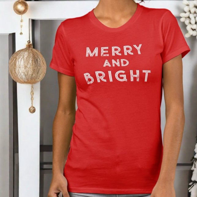 Merry and Bright red Christmas white monogram cool T-Shirt (Creator Uploaded)