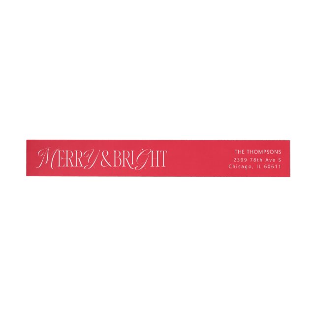 Merry and Bright Red Christmas Wrap Around Label (Individual)