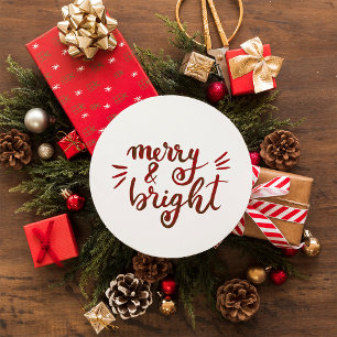 Merry and bright - red classic round sticker