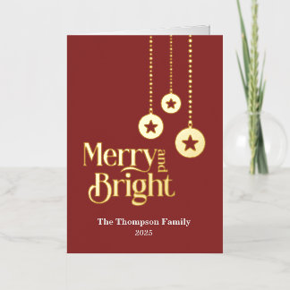 "Merry and Bright" Red Folded Foil Holiday Card