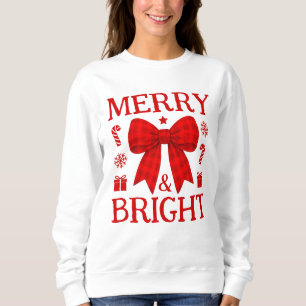 Merry and Bright Red Gingham Bow Christmas Sweatshirt