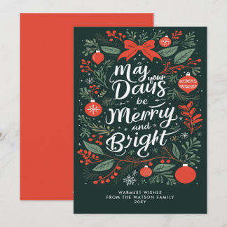 Merry and Bright Red Green Christmas Holiday Card