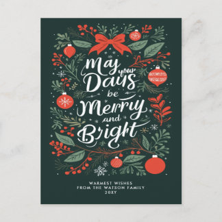 Merry and Bright Red Green Christmas  Holiday Postcard
