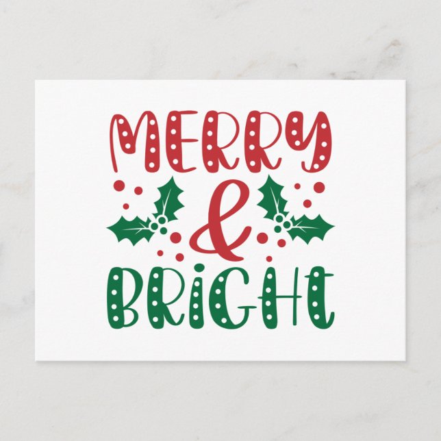 Merry and Bright Red Green Holiday Christmas  Postcard (Front)