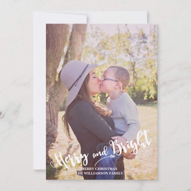 Merry and Bright Red Green Photo Christmas Holiday Card (Front)