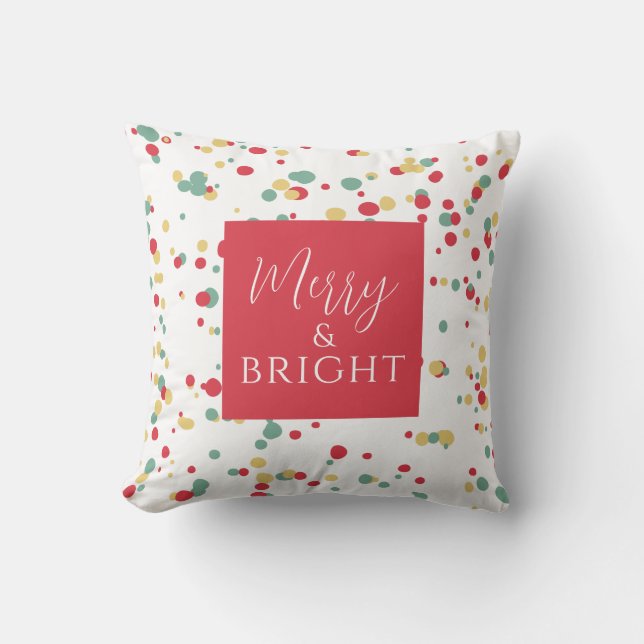 Merry and Bright Red Green Yellow Big Spatter Throw Pillow (Front)