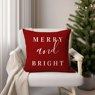 Merry and Bright Red Holiday Decor Throw Pillow