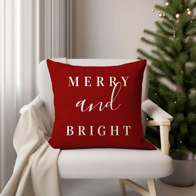 Merry and Bright | Red Holiday Decor Throw Pillow (Creator Uploaded)