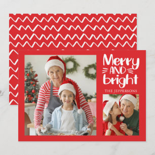 Merry and Bright Red n White Photo Christmas Card