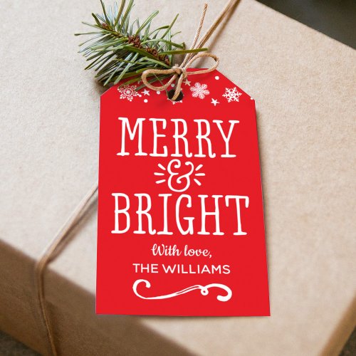 Merry and Bright Red Personalized Holiday Gift Tags