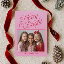 Merry and Bright Red Pink Letterpress Photo Cards