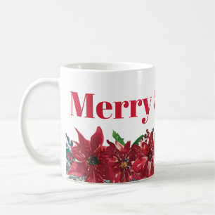 Merry and Bright Red Poinsettia Christmas Coffee Mug