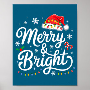 Merry And Bright Red Santa Hat Xmas Lights Holiday Poster