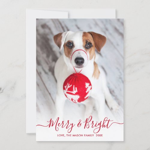 Merry and Bright Red Script 2 Photo Christmas Holiday Card