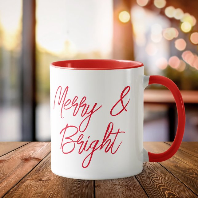 Merry and Bright Red Script Christmas Mug (Creator Uploaded)