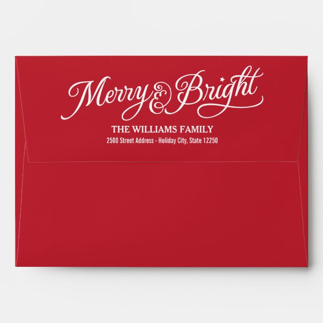 Merry and Bright Red Script Holiday Mailing Envelope (Back (Top Flap))