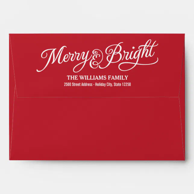 Merry and Bright Red Script Holiday Mailing Envelope | Zazzle