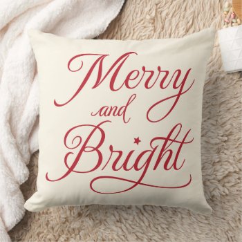 Merry And Bright Red Script Holiday Throw Pillow by plushpillows at Zazzle