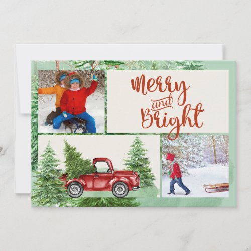 Merry and Bright Red Truck Christmas Photo Card