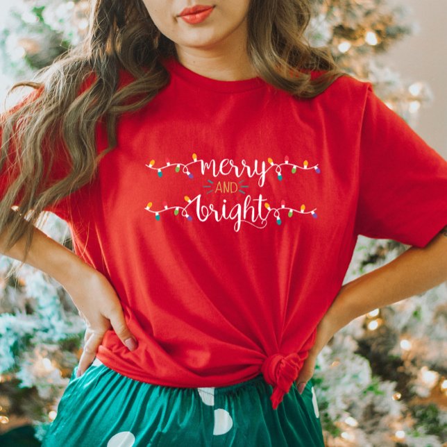 Merry and Bright Red Women's Christmas T-Shirt (Creator Uploaded)