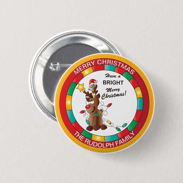 Merry and Bright Reindeer and Christmas Mouse Button (Front & Back)
