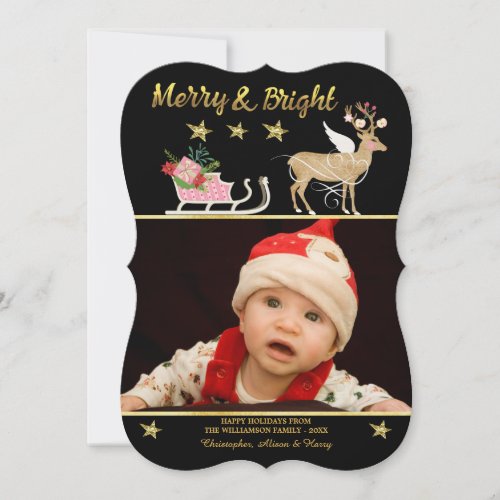 Merry and Bright Reindeer Sled Holiday Photo Card