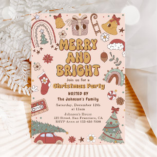 Merry and Bright Retro Christmas Holiday Party Invitation
