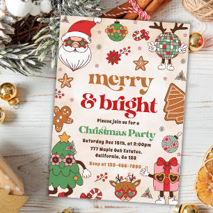Merry And Bright Retro Christmas Holiday Party Invitation