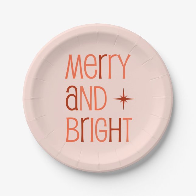 Merry and Bright Retro Christmas  Paper Plates (Front)