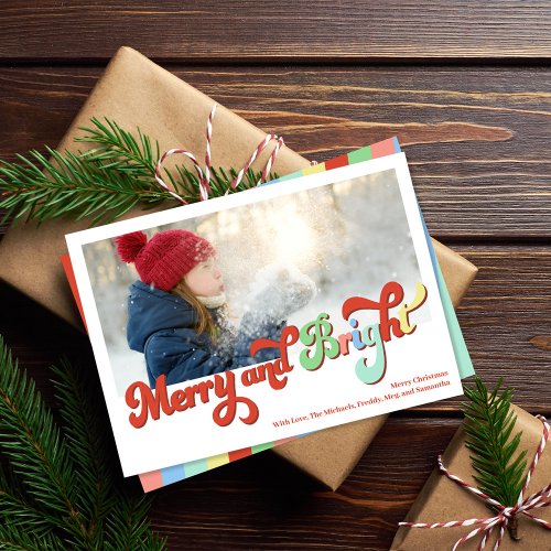 Merry and Bright Retro Christmas Photo Holiday Card