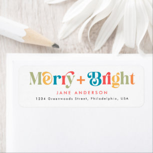 Merry and Bright Retro Colorful Christmas Return Label