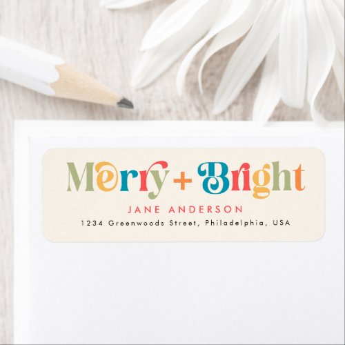 Merry and Bright Retro Colorful Christmas Return  Label